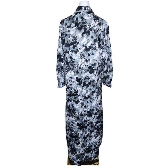 Vintage 70s Shirt Dress Womens Size XL Black White Floral Maxi Dagger Collar - Picture 3 of 8